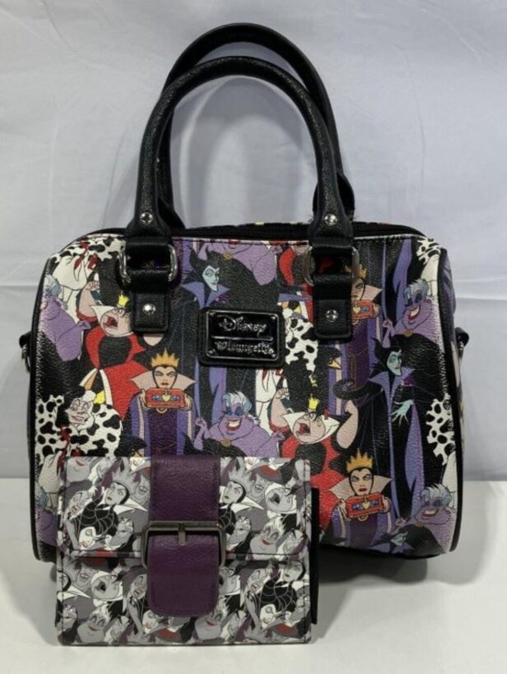 Loungefly Disney Villains Chibi Duffle Satchel Bag and Matching Wallet Set \